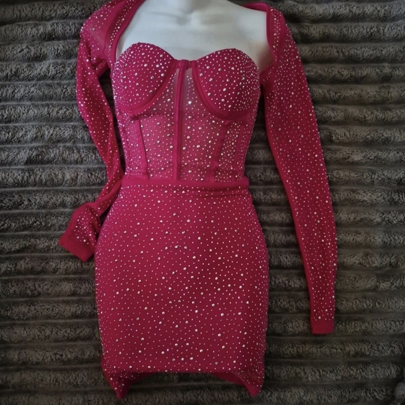 Elegant Pink Studded Women's Dress - Picture 1 of 3